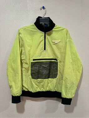 80s inspired Speedo Neon Yellow Half-Zip Pullover Jacket Small Halloween Costume
